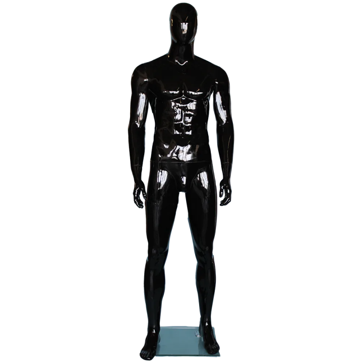 SFM51E-HB - 6 ft 3 in Glossy Black Male Mannequin Egg head in Straight-on pose
