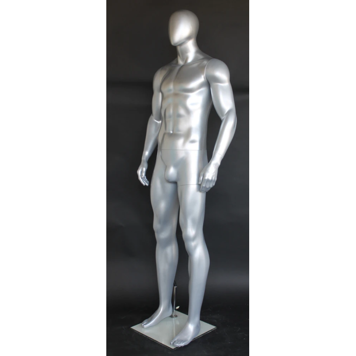 SFM52E-ST - 6 ft 4 in Athletic Matte Silver Egg head Male Mannequin