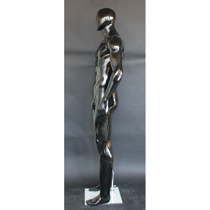 SFM52E-HB - 6 ft 4 in Glossy Black Muscular Egg Head Football Male Mannequin