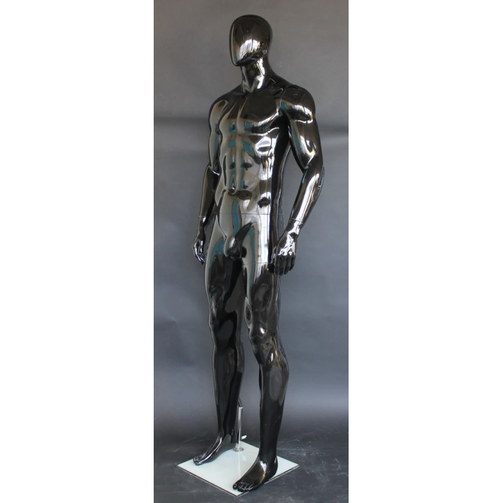 SFM52E-HB - 6 ft 4 in Glossy Black Muscular Egg Head Football Male Mannequin