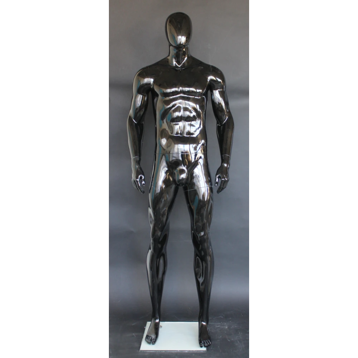 SFM52E-HB - 6 ft 4 in Glossy Black Muscular Egg Head Football Male Mannequin