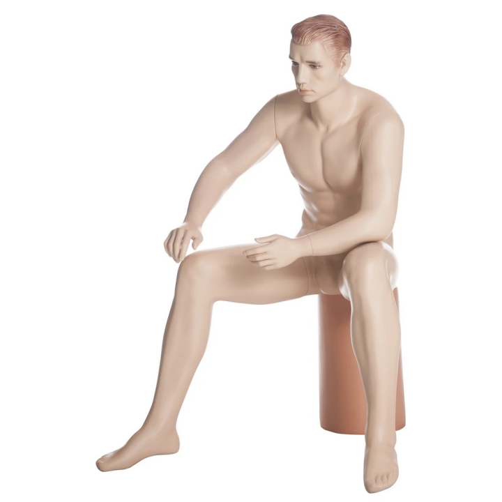 SFM54-FT Realistic Sitting Male Mannequin - Flesh Tone Face Make up