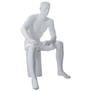 SFM54-WT - 4 ft 6 in Sitting Male Mannequin Featured Face in white