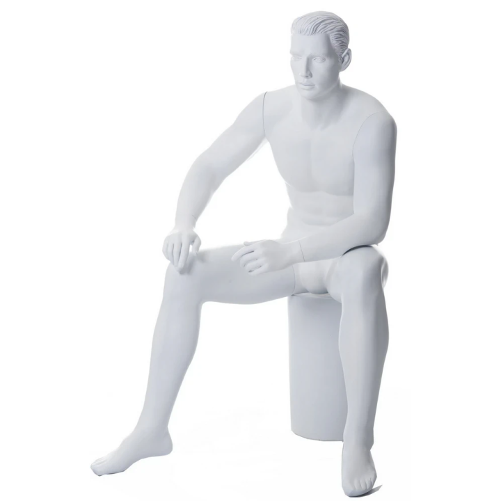 SFM54-WT - 4 ft 6 in Sitting Male Mannequin Featured Face in white