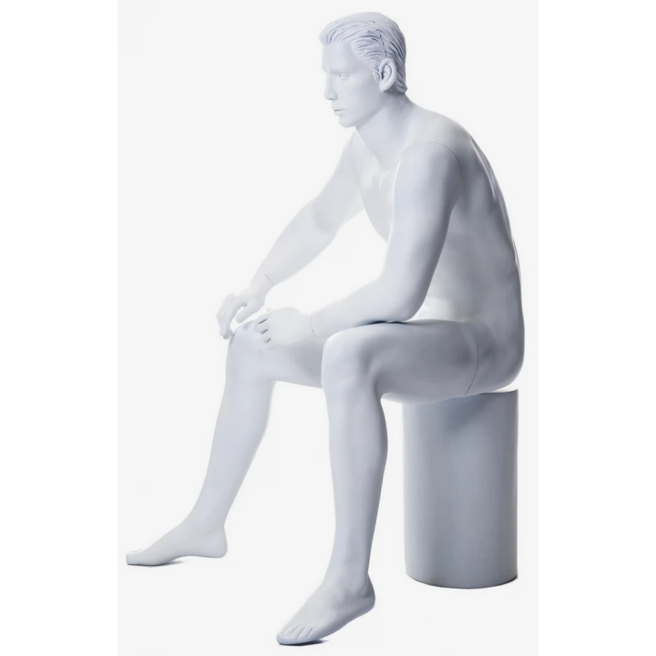 SFM54-WT - 4 ft 6 in Sitting Male Mannequin Featured Face in white