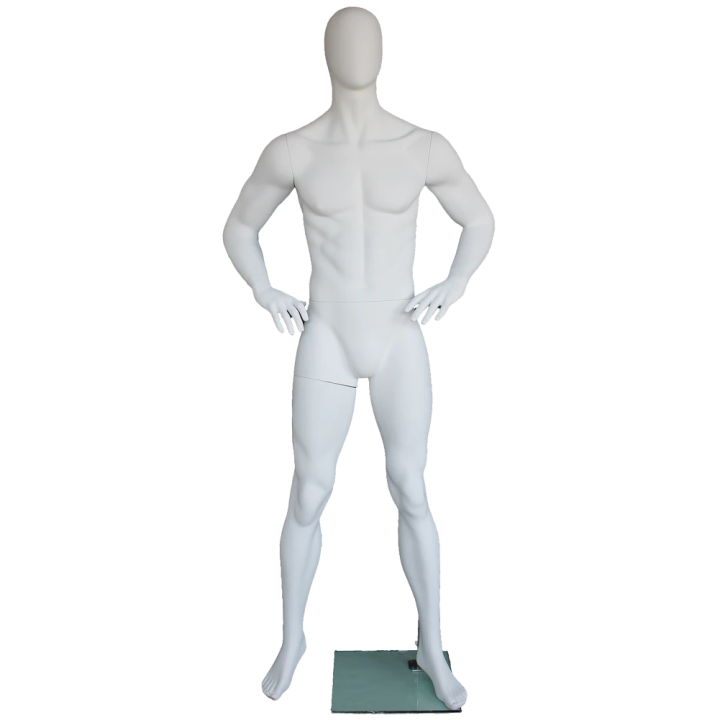 SFM62E-WT - 6 ft 3 in Male Mannequin Hands on Hips Egg head Matte white