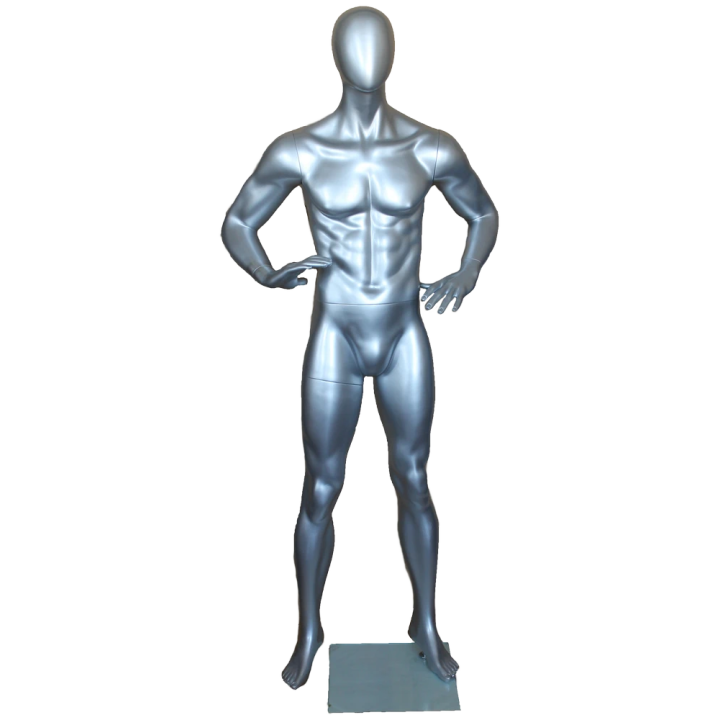 SFM62E-ST - 6 ft 3 in Male Mannequin Athletic Matte Silver Egg head Hands on Hips