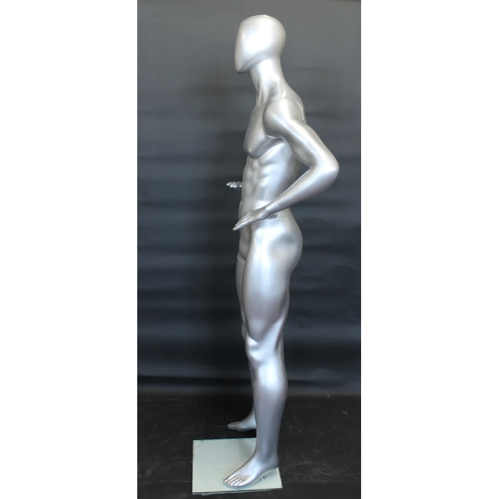 SFM62E-ST - 6 ft 3 in Male Mannequin Athletic Matte Silver Egg head Hands on Hips