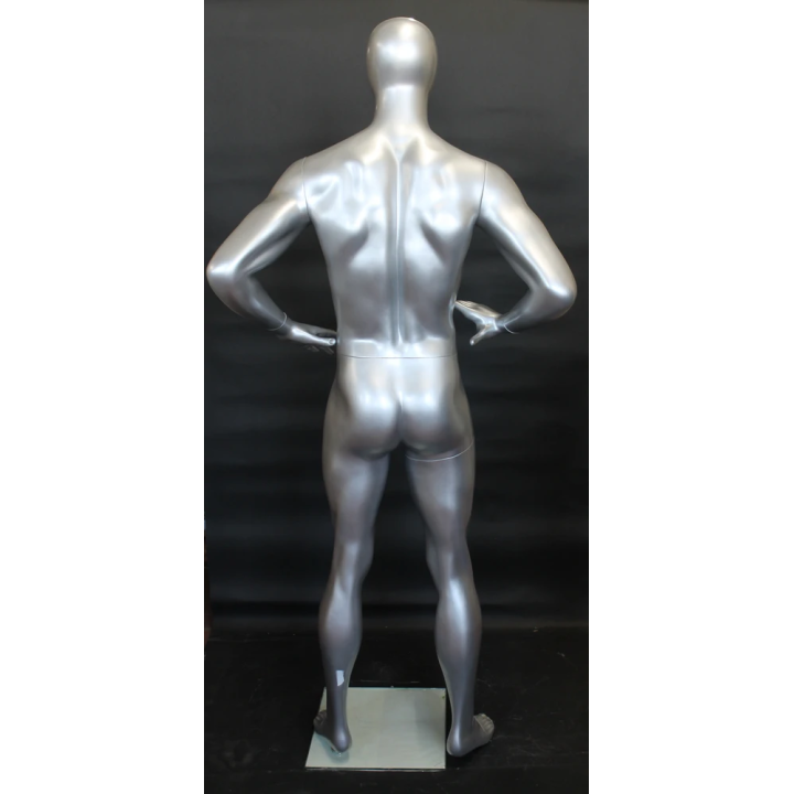 SFM62E-ST - 6 ft 3 in Male Mannequin Athletic Matte Silver Egg head Hands on Hips