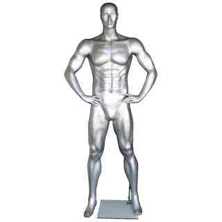 SFB1-ST - 6 ft 4 in Athletic Matte Silver Featured Face Football Male Mannequin