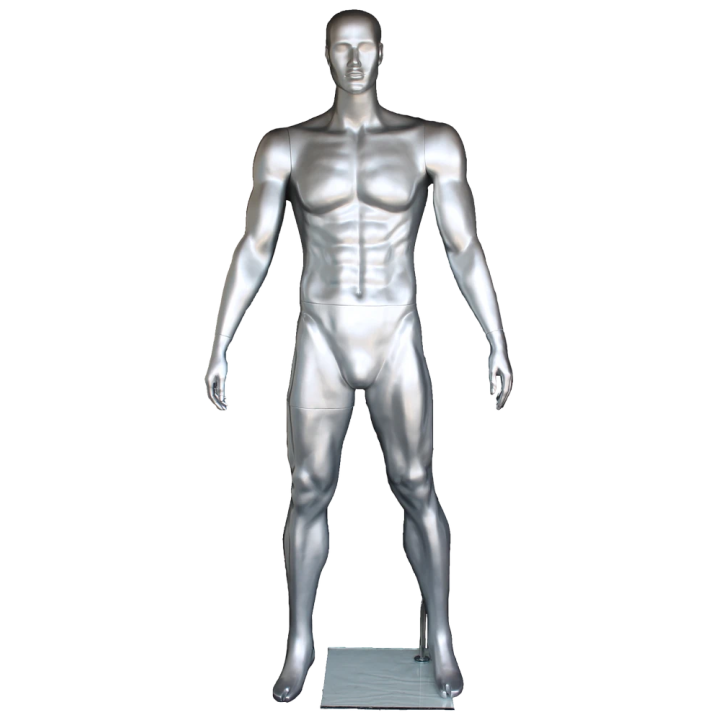 6 ft 4 in Athletic Matte Silver Featured Face Football Male Mannequin  -SFB2-ST