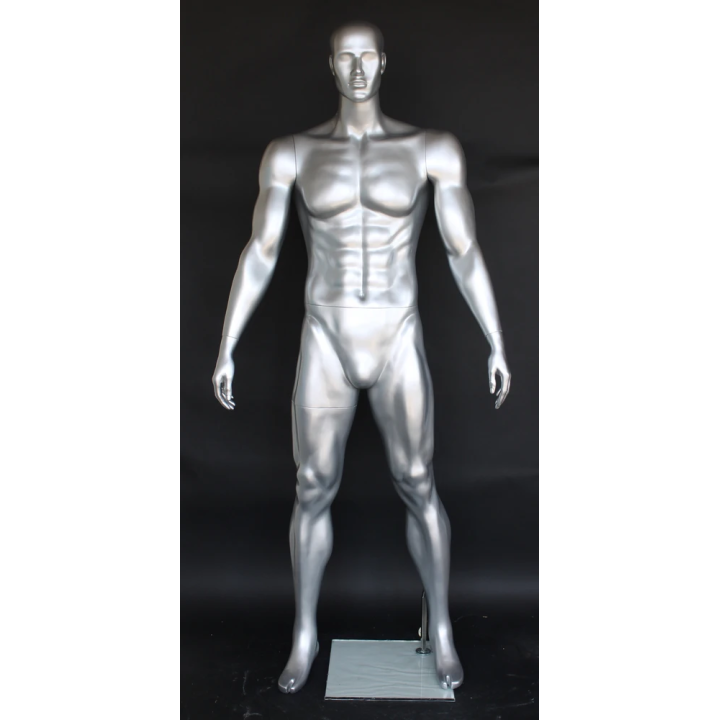 6 ft 4 in Athletic Matte Silver Featured Face Football Male Mannequin  -SFB2-ST