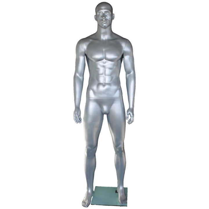 6 ft 3 in Athletic Matte Silver Bald head Male Mannequin  -SFM52E-ST