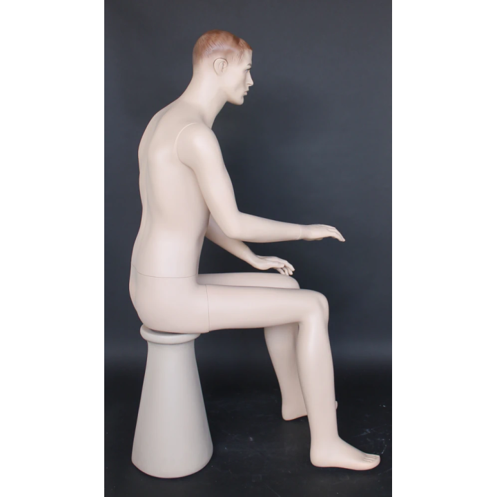 4 ft 8 in Sitting Male Mannequin Face Makeup Flesh Tone -SFM74-FT