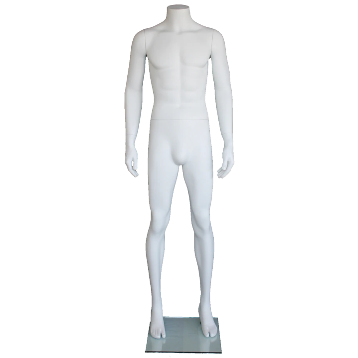 STM006-WT - White Headless Full Body Male Mannequin arms on side
