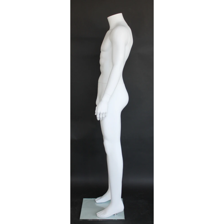 STM006-WT - White Headless Full Body Male Mannequin arms on side
