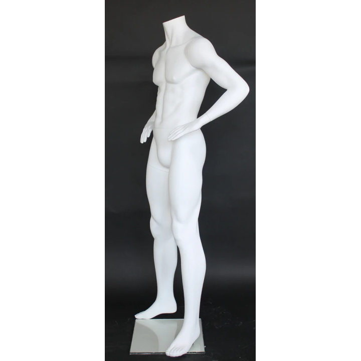 STM011-WT - Matte white Headless Male Mannequin hand on waist