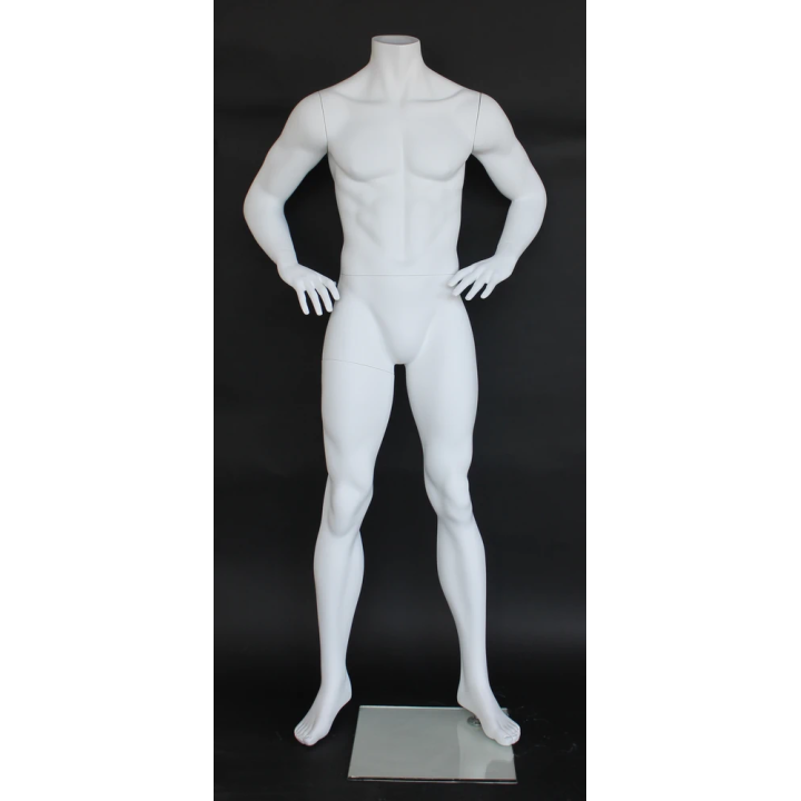 STM011-WT - Matte white Headless Male Mannequin hand on waist