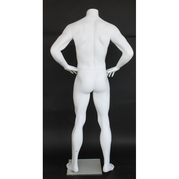 STM011-WT - Matte white Headless Male Mannequin hand on waist