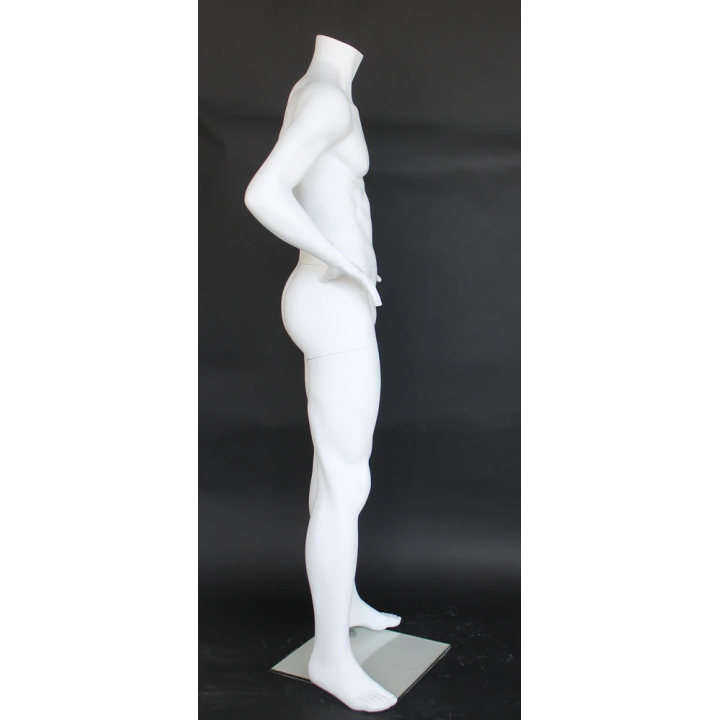 STM011-WT - Matte white Headless Male Mannequin hand on waist