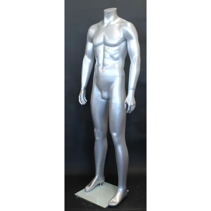 STM001-ST - 5 ft 8 in Matte Silver Headless Full Body Male Mannequin
