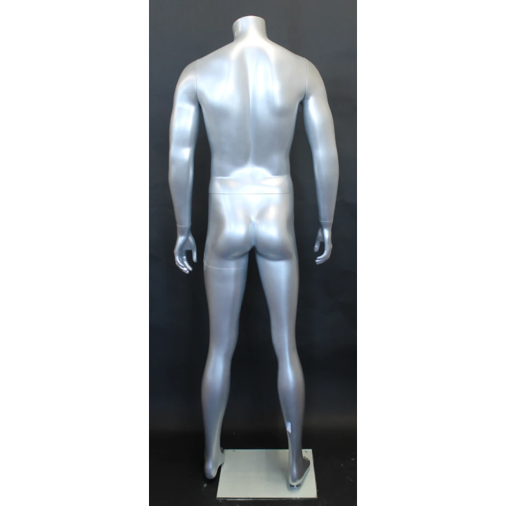 STM001-ST - 5 ft 8 in Matte Silver Headless Full Body Male Mannequin
