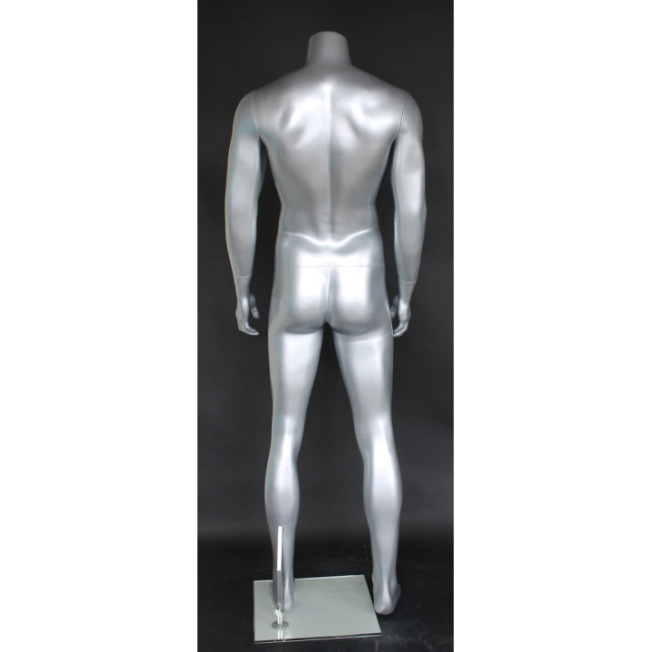 STM051-ST - 5 ft 9 in Matte Silver Muscular Headless Male Mannequin