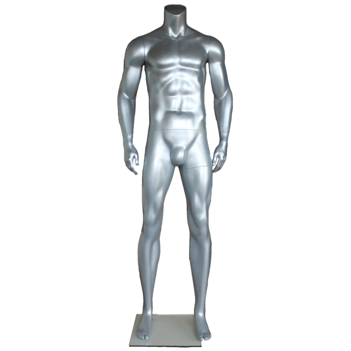 STM052-ST - 5 ft 11 in Matte Silver Athletic Body Headless Male Mannequin