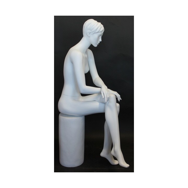Female Sitting Mannequin Molded hair Matte White -SFW9-WT